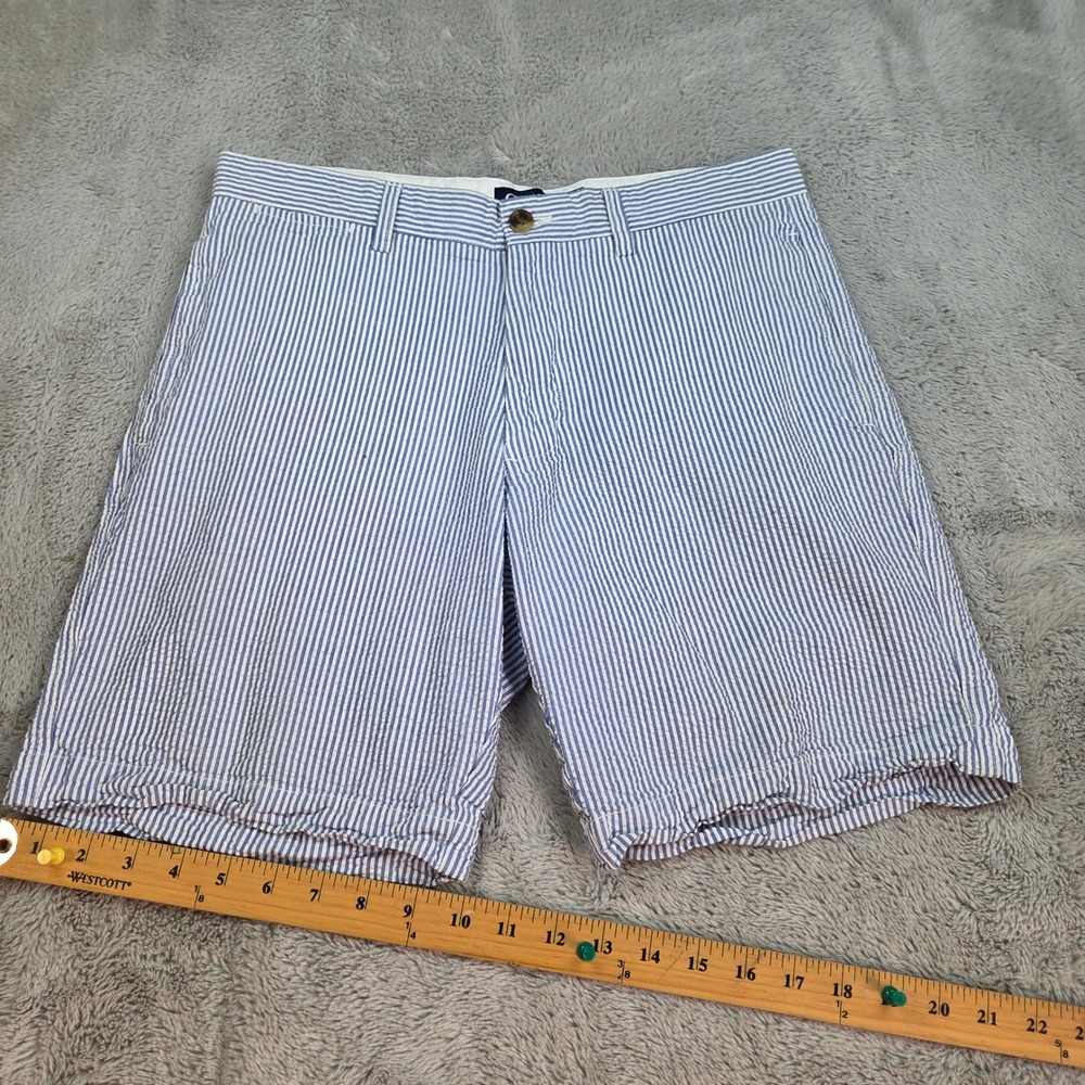Chaps Seersucker Shorts Mens 33 Striped Cotton Preppy Casual Blue White Striped